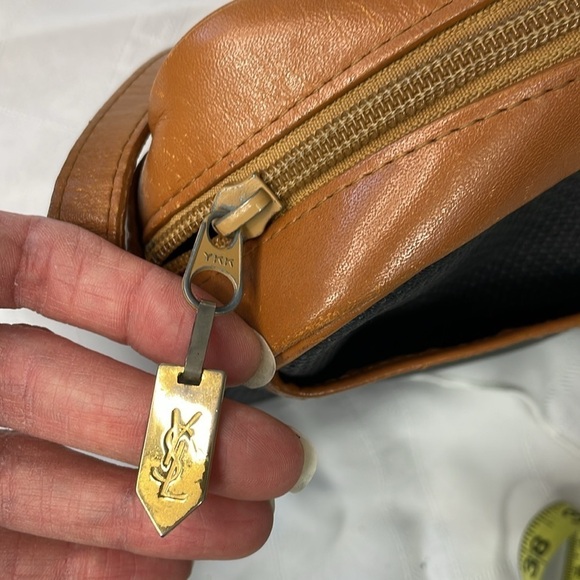 Vintage Yves Saint Laurent Small Canvas Crossbody Bag Leather Trim Black Brown - Picture 14 of 17